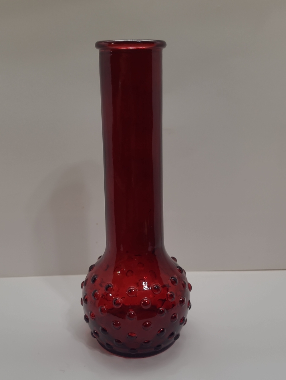 Ruby Red Glass Hobnail Bud Vase